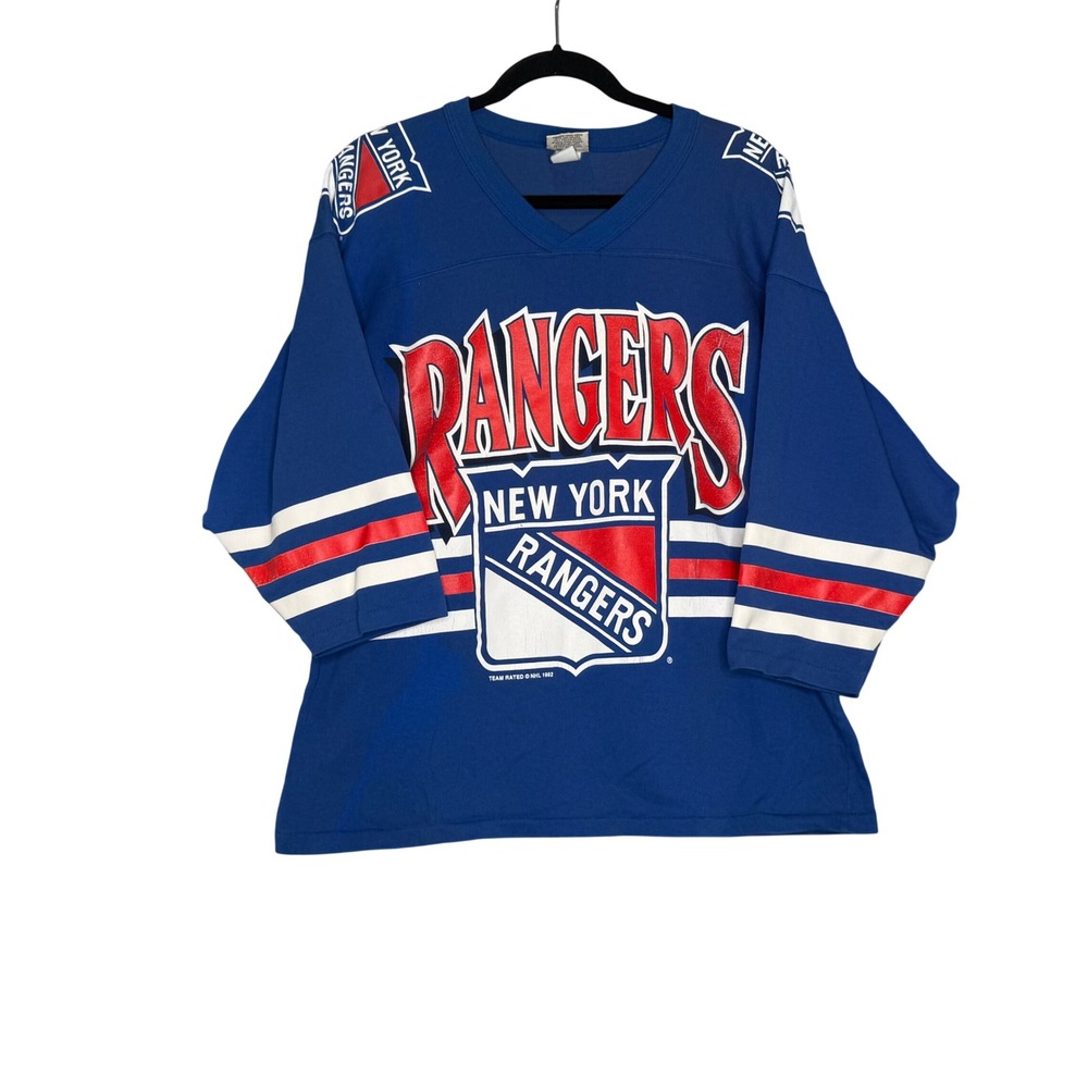Vintage 1992 New York Rangers Team Rated Hockey Jersey Mens Large Blue NHL USA
